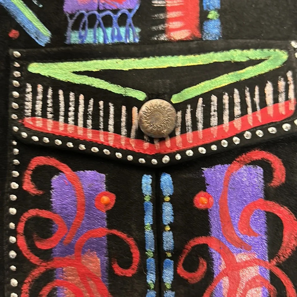 Vintage Handpainted Leather Vest Sz S - Picture 4 of 10